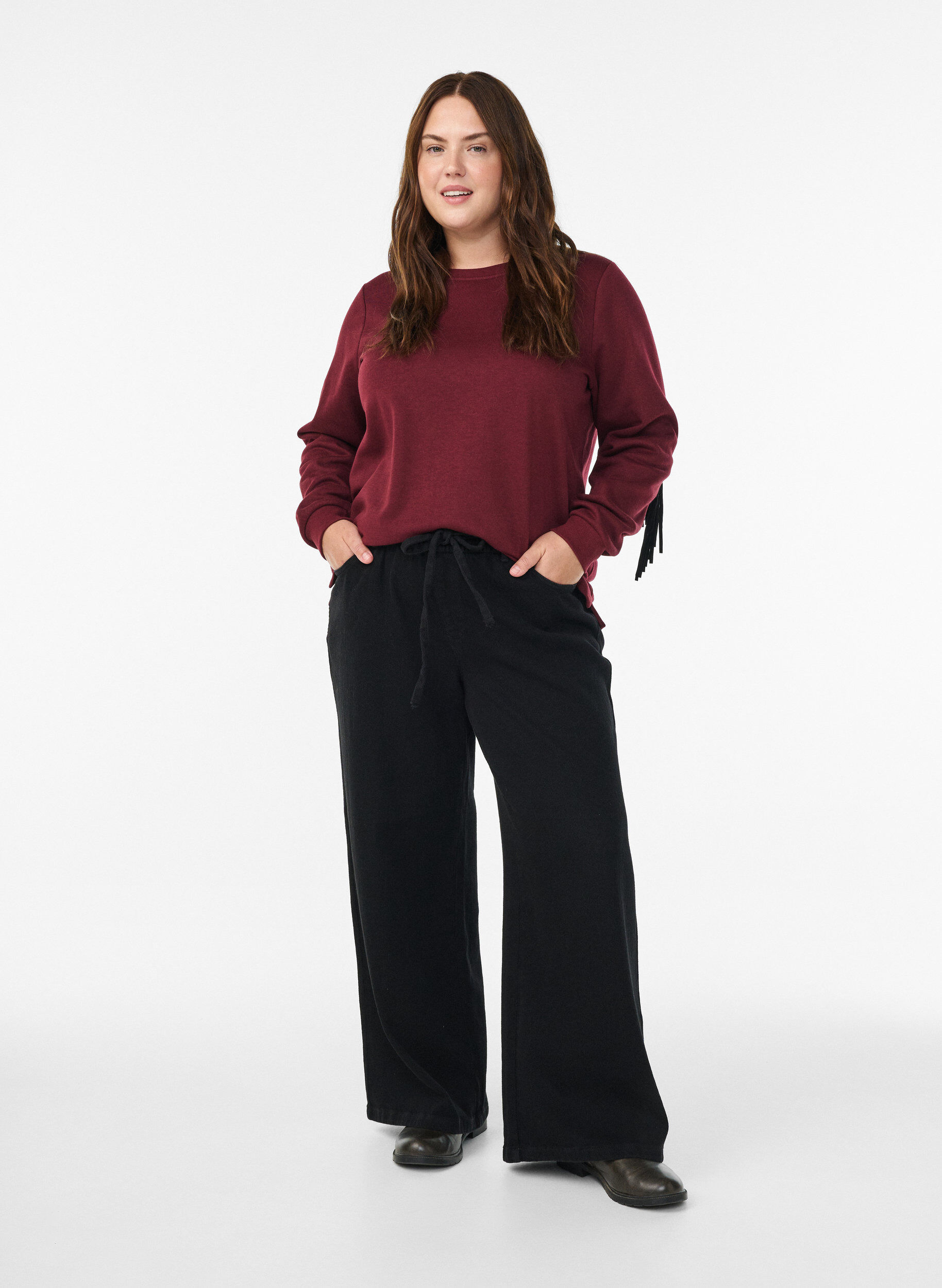 Zizzifashion Sweatshirt with fringes, Dark Bordeaux, Model image number 1