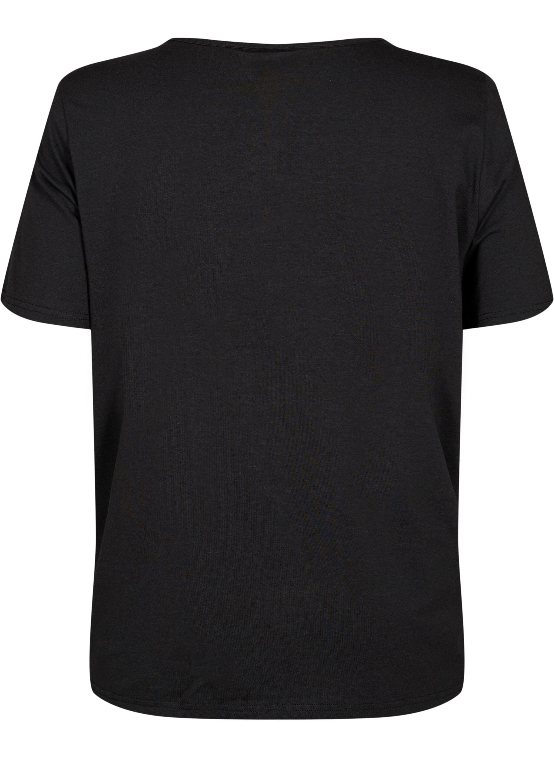 Zizzifashion T-shirt with v-neck and cross detail, Black, Packshot image number 1