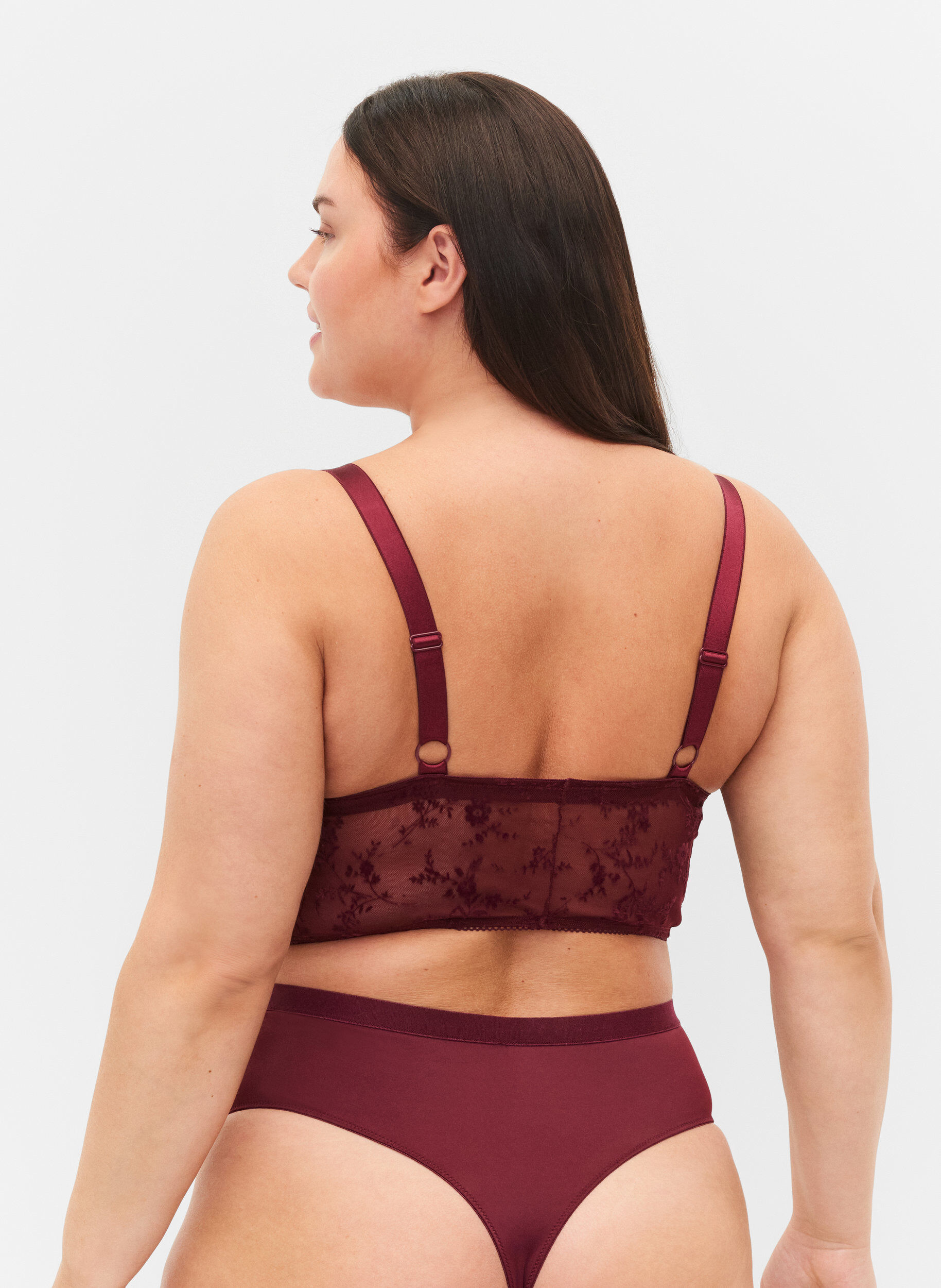 Zizzifashion Light padded lace bra, Bordeaux Ass, Model image number 1