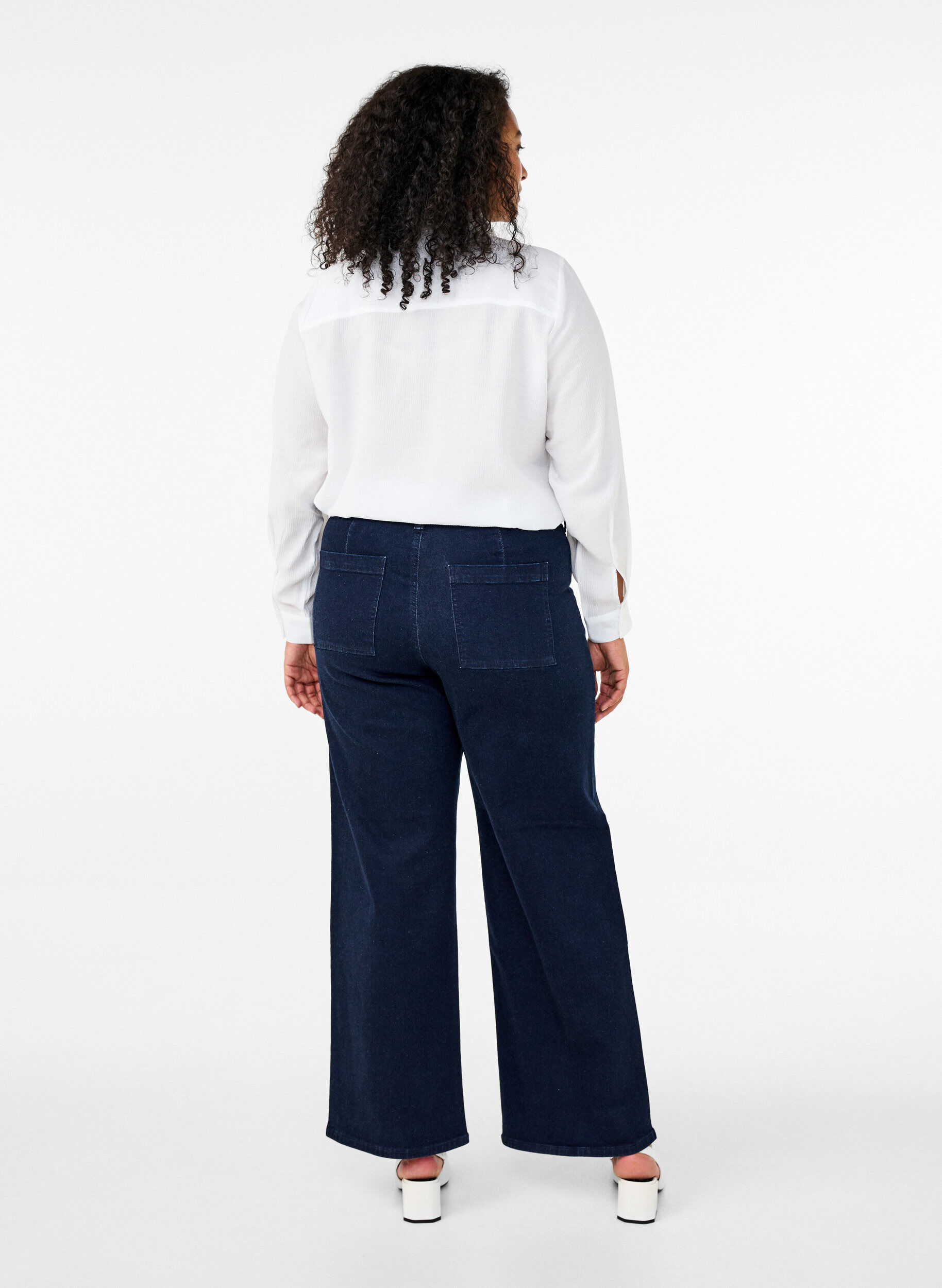 Zizzifashion High-waisted jeans with wide legs, Blue, Model image number 1