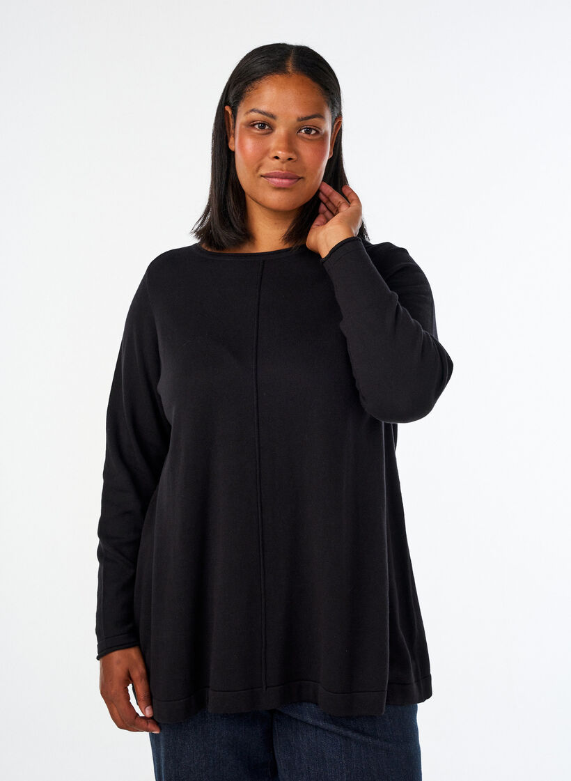Knitted blouse in cotton-viscose blend, Black, Model image number 0