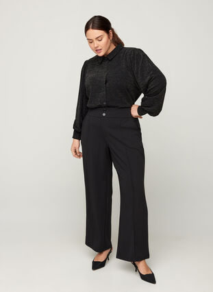 Shirt with sparkles and puff sleeves, Black, Model image number 2