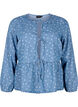 Denim peplum blouse with tie fastening, Light Blue w.Flowers, Packshot image number 0