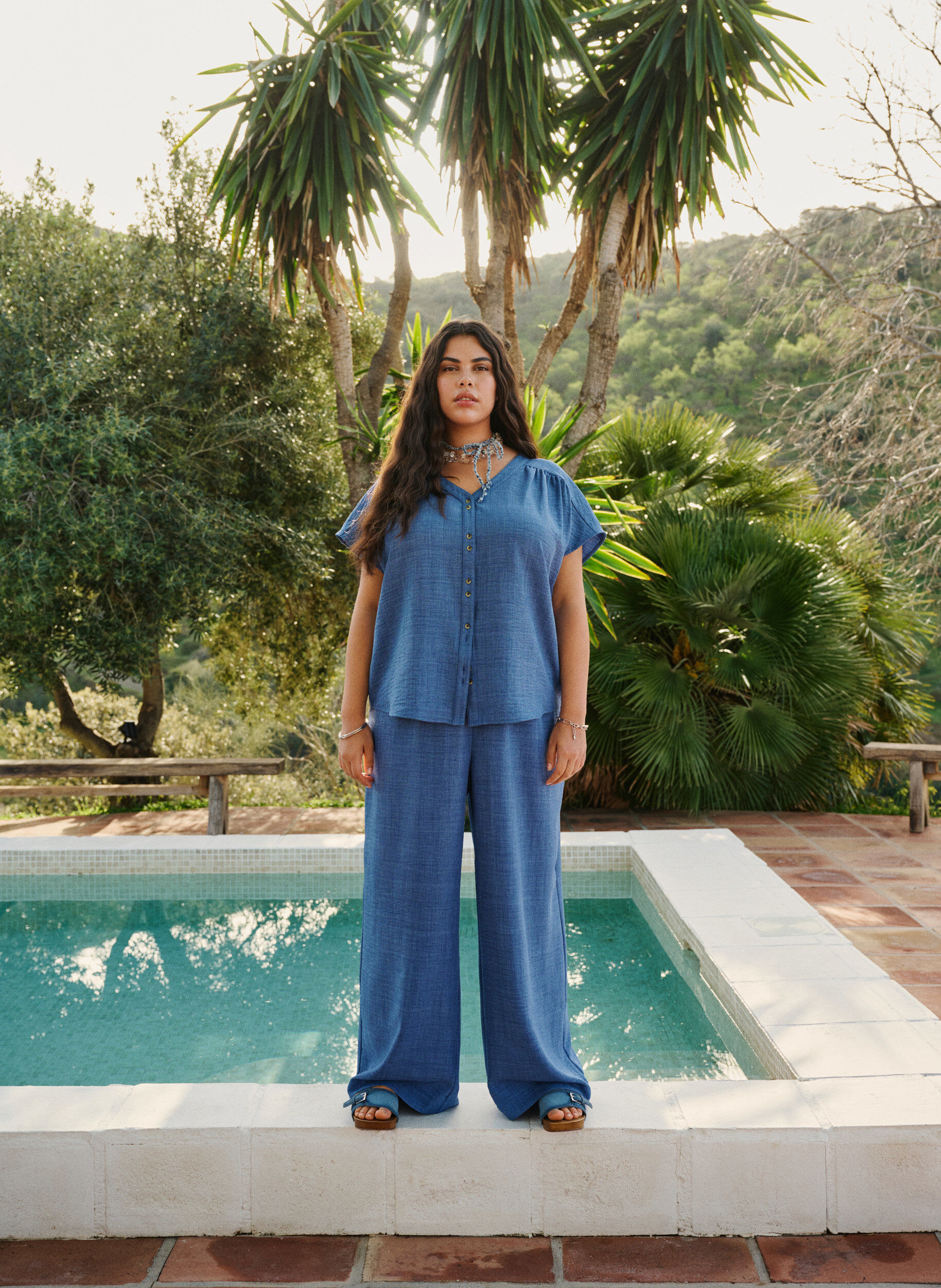 ZizzifashionLoose trousers with elasticated waistband and pockets, Blue, Image image number 0