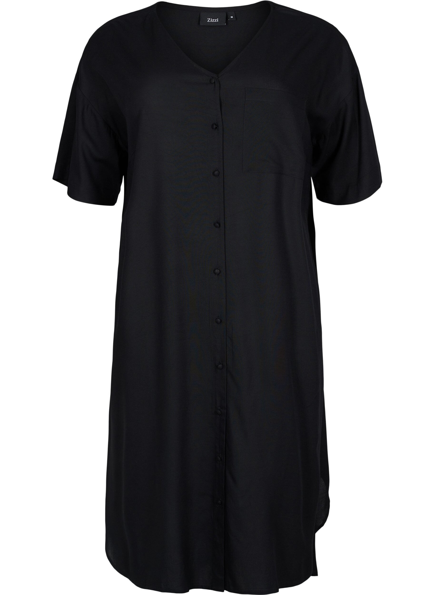 Zizzifashion Short-sleeved viscose shirt dress, Black, Packshot image number 0
