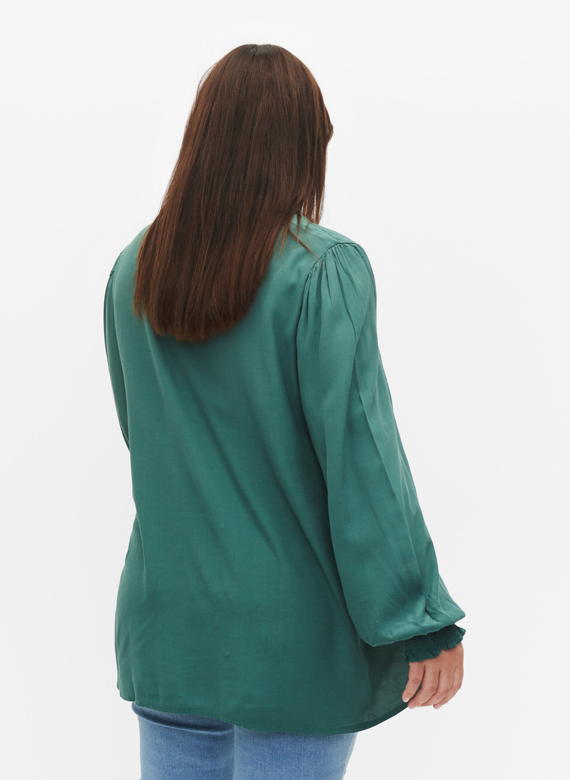 Zizzifashion Long-sleeved shirt blouse in viscose, Sea Pine, Model image number 1