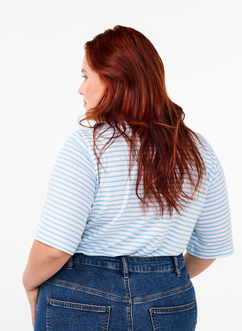 Striped T-shirt in lyocell with round neck, Light Blue, Model image number 2
