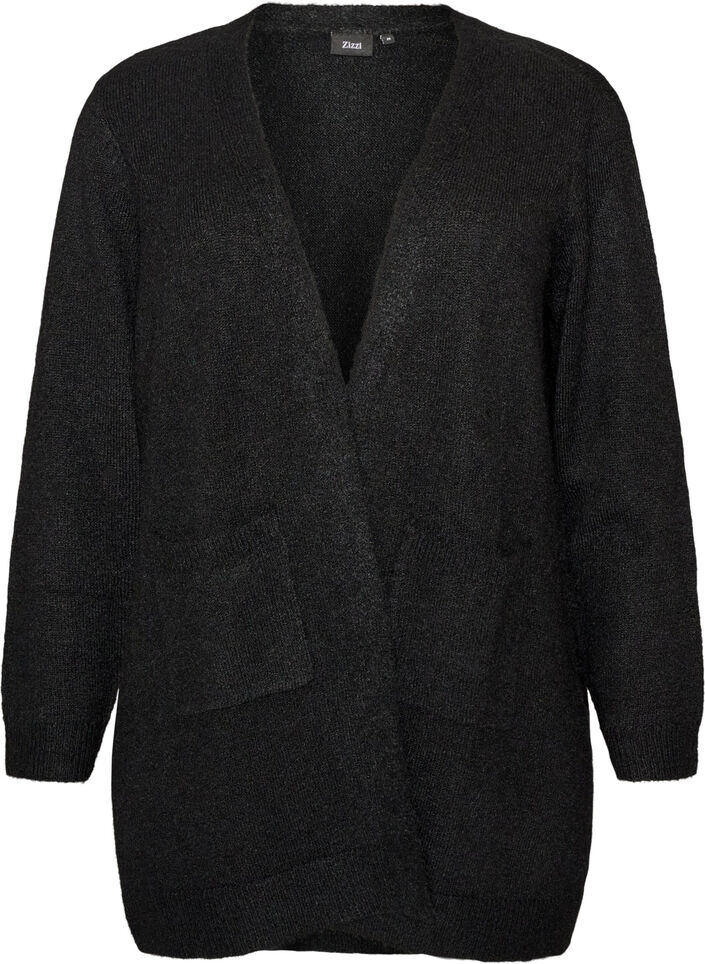 Long cardigan with pockets, Black, Packshot image number 0