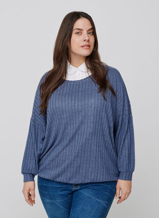 Long-sleeved textured blouse, Vintage Indigo Mel., Model image number 0