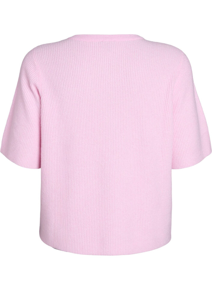 Short-sleeved knit cardigan with bows, Pink, Packshot image number 1