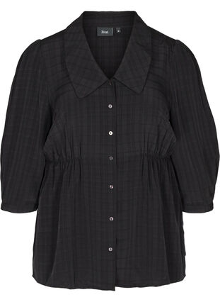 Shirt with 3/4 length puff sleeves and a collar, Black, Packshot image number 0