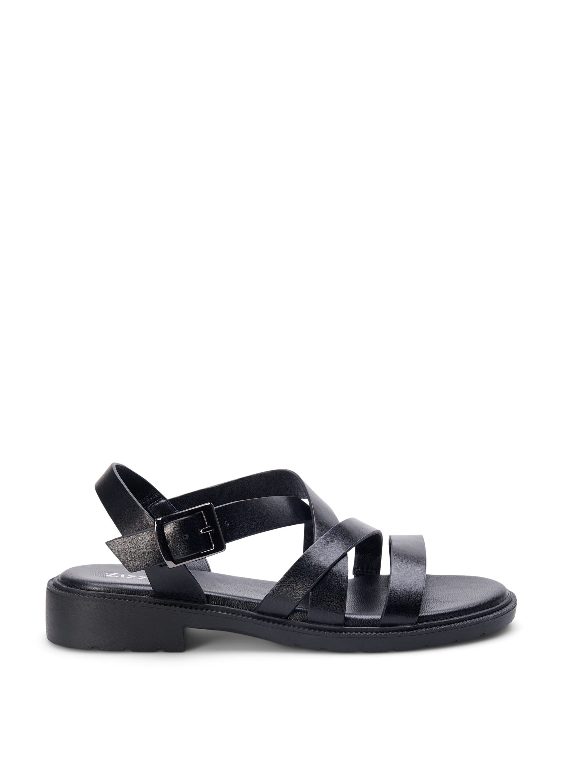 Zizzifashion Leather summer sandal with a wide fit, Black, Packshot image number 0