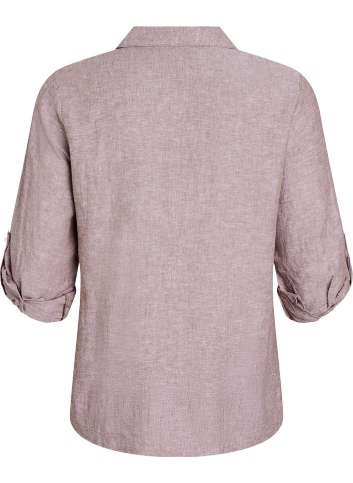 Shirt in linen and viscose with 3/4 sleeves, Brown, Packshot image number 1