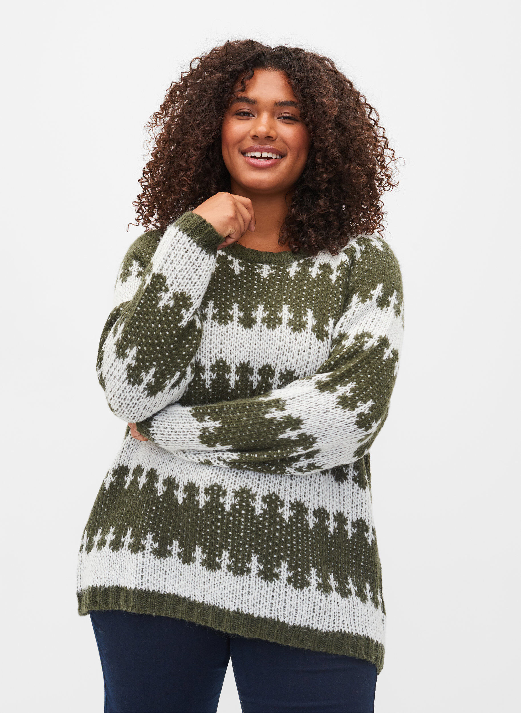 Zizzifashion Patterned knitted jumper, Forest Night Comb, Model image number 0