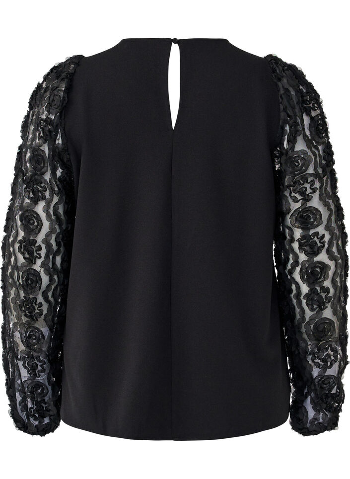 Blouse with 3D flowers, Black, Packshot image number 1