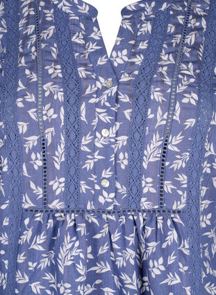 Short viscose dress with lace trim and A-line cut, M. Blue Flower AOP, Packshot image number 2