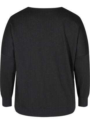 Solid-coloured sweatshirt with lace detailing, Black, Packshot image number 1