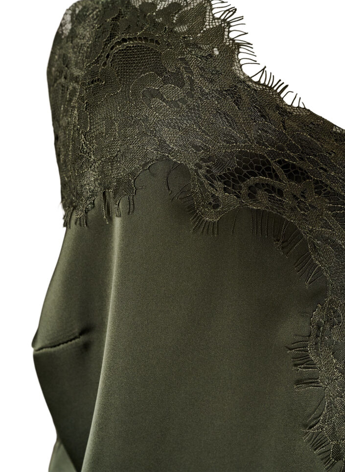 Satin dress with lace and an asymmetrical hem, Green, Packshot image number 2