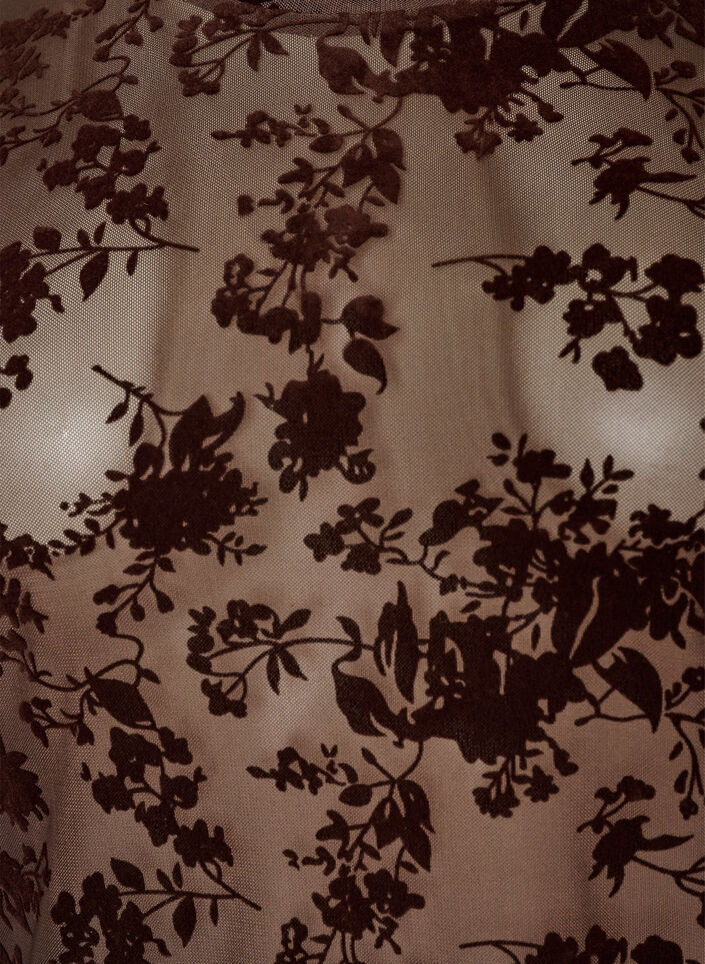 Mesh blouse with floral pattern, Brown, Packshot image number 2