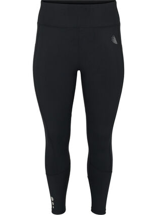 Cropped gym leggings with pocket and reflection, Black, Packshot image number 0