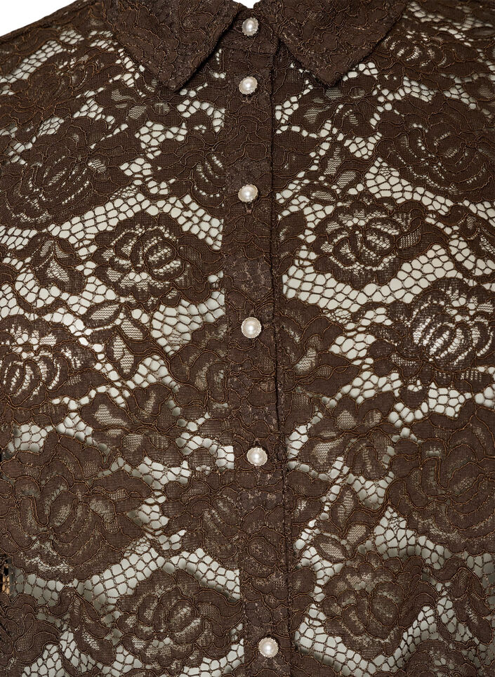 Lace shirt with pearl buttons, Brown, Packshot image number 2