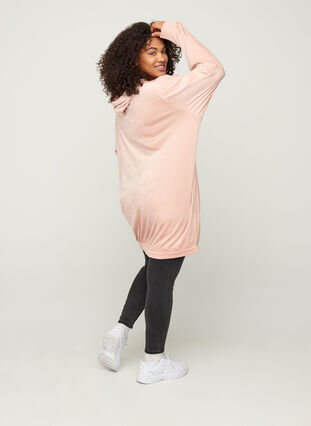Hooded, velour sweatshirt dress , Rose Smoke, Model image number 1