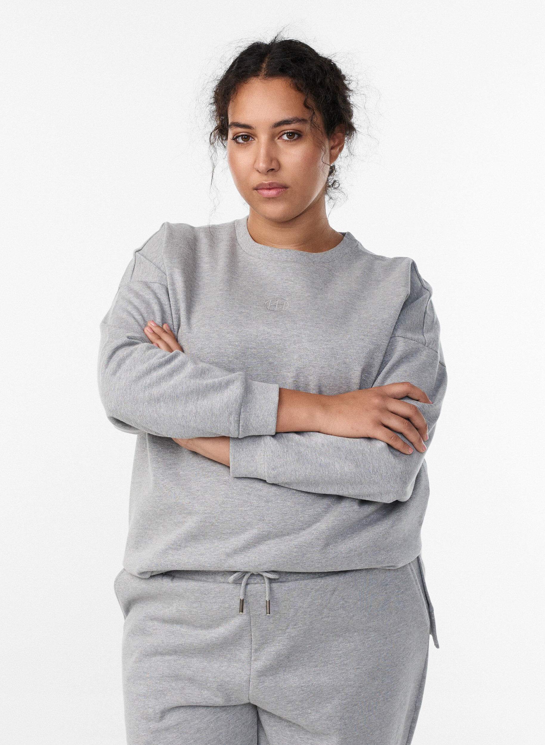 Sweatshirt with slits and glitter thread, Grey, Model