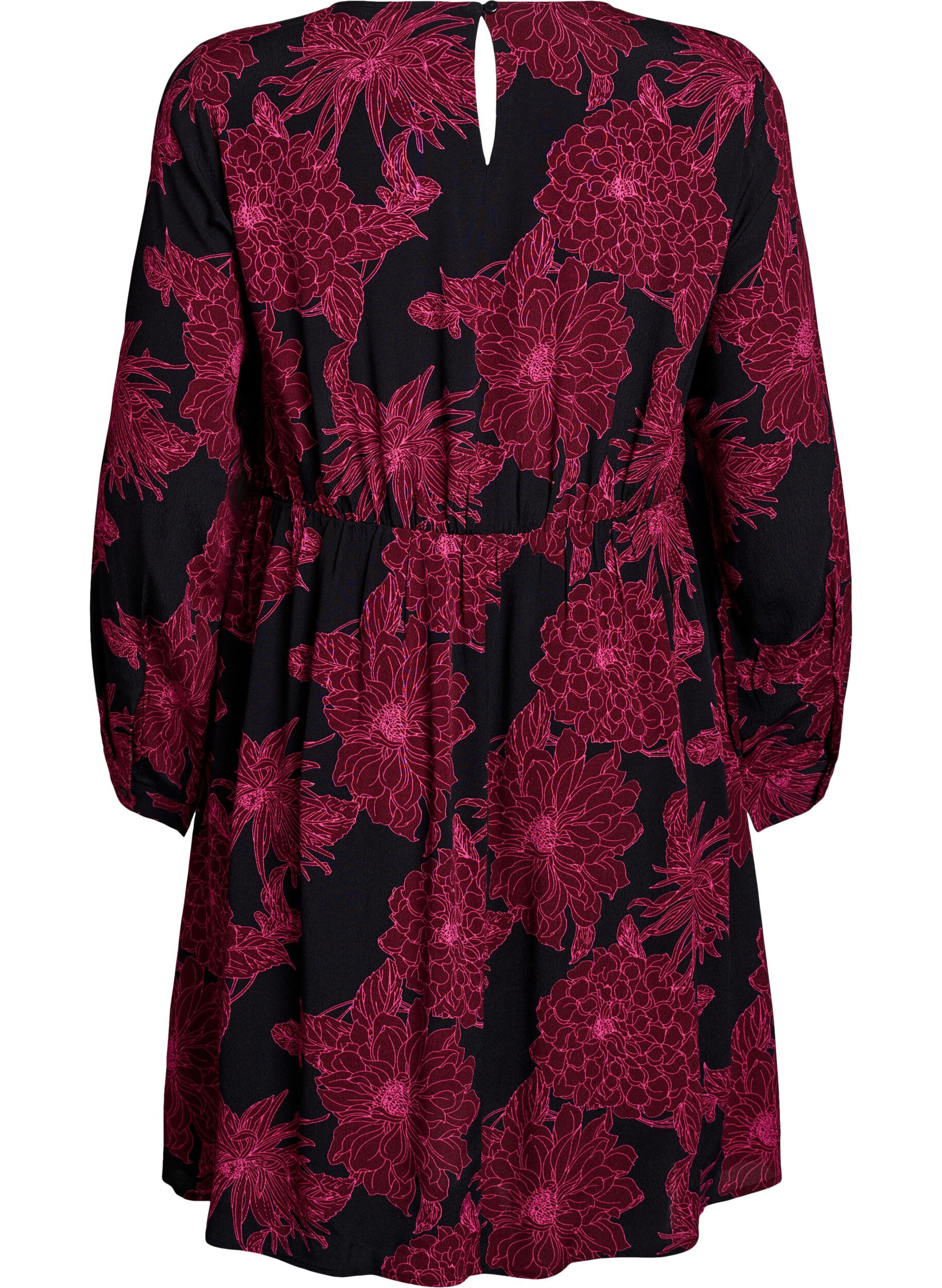 Zizzifashion Viscose dress with print and long sleeves, Dark Bordeaux, Packshot image number 1