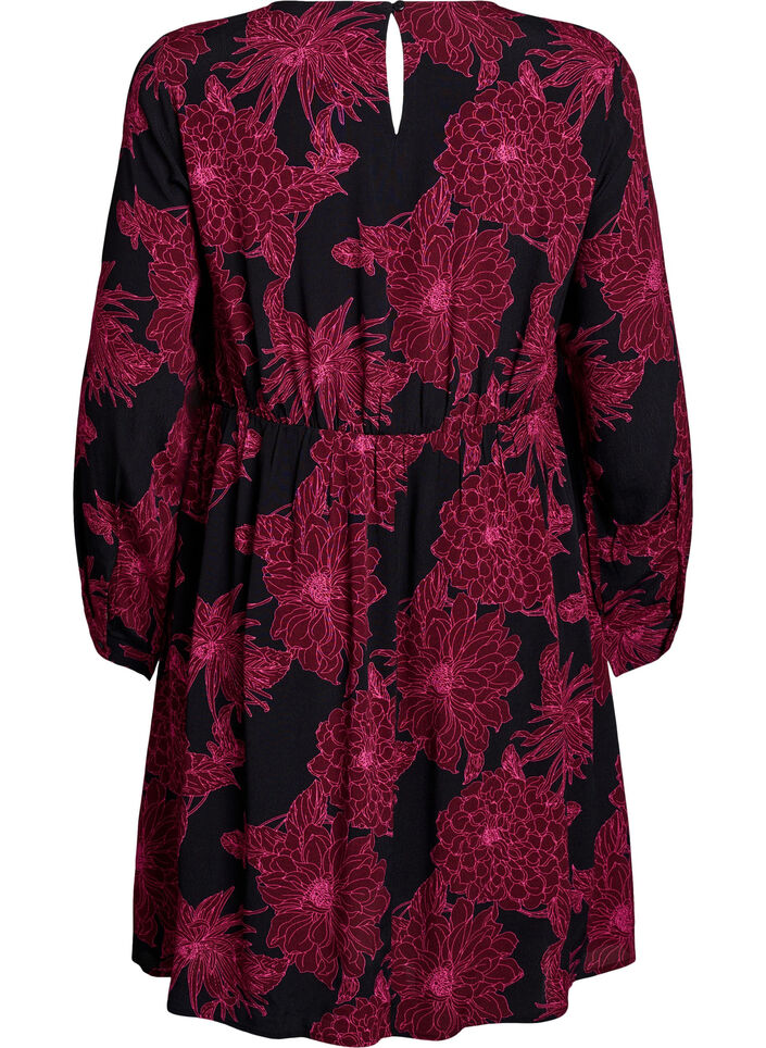Viscose dress with print and long sleeves, Dark Bordeaux, Packshot image number 1