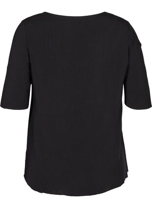 Viscose blouse with a V-neck and lace, Black, Packshot image number 1