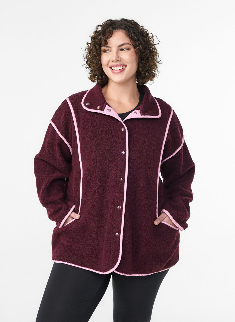 Teddy jacket with contrast details, Red, Model image number 0