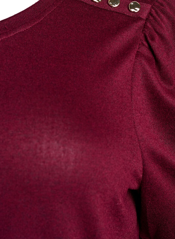 Blouse with button detail and short puff sleeves, Dark Bordeaux, Packshot image number 2