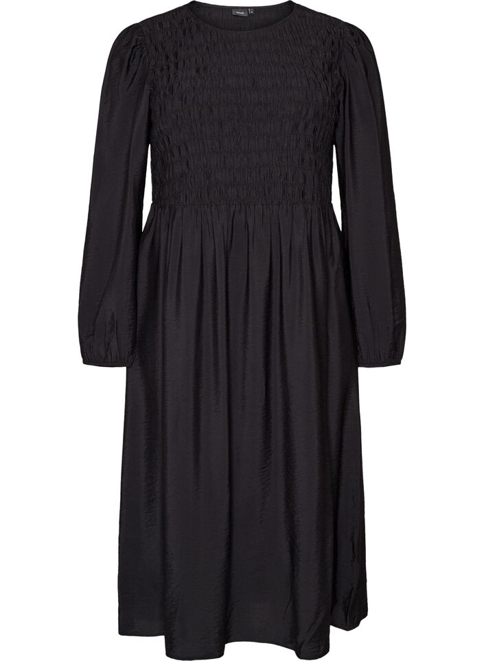 Midi dress in viscose with smocking, Black, Packshot image number 0