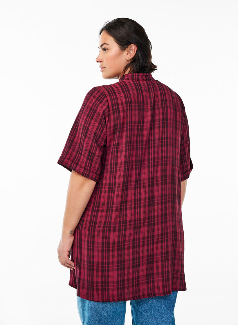Tunic with short sleeves and checkered pattern, Dark Bordeaux, Model image number 2