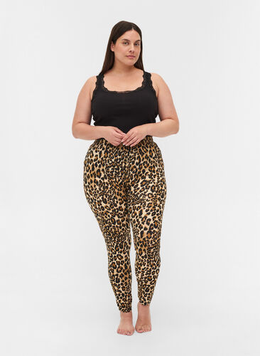 Viscose leggings with leopard print, LEO AOP, Model image number 0
