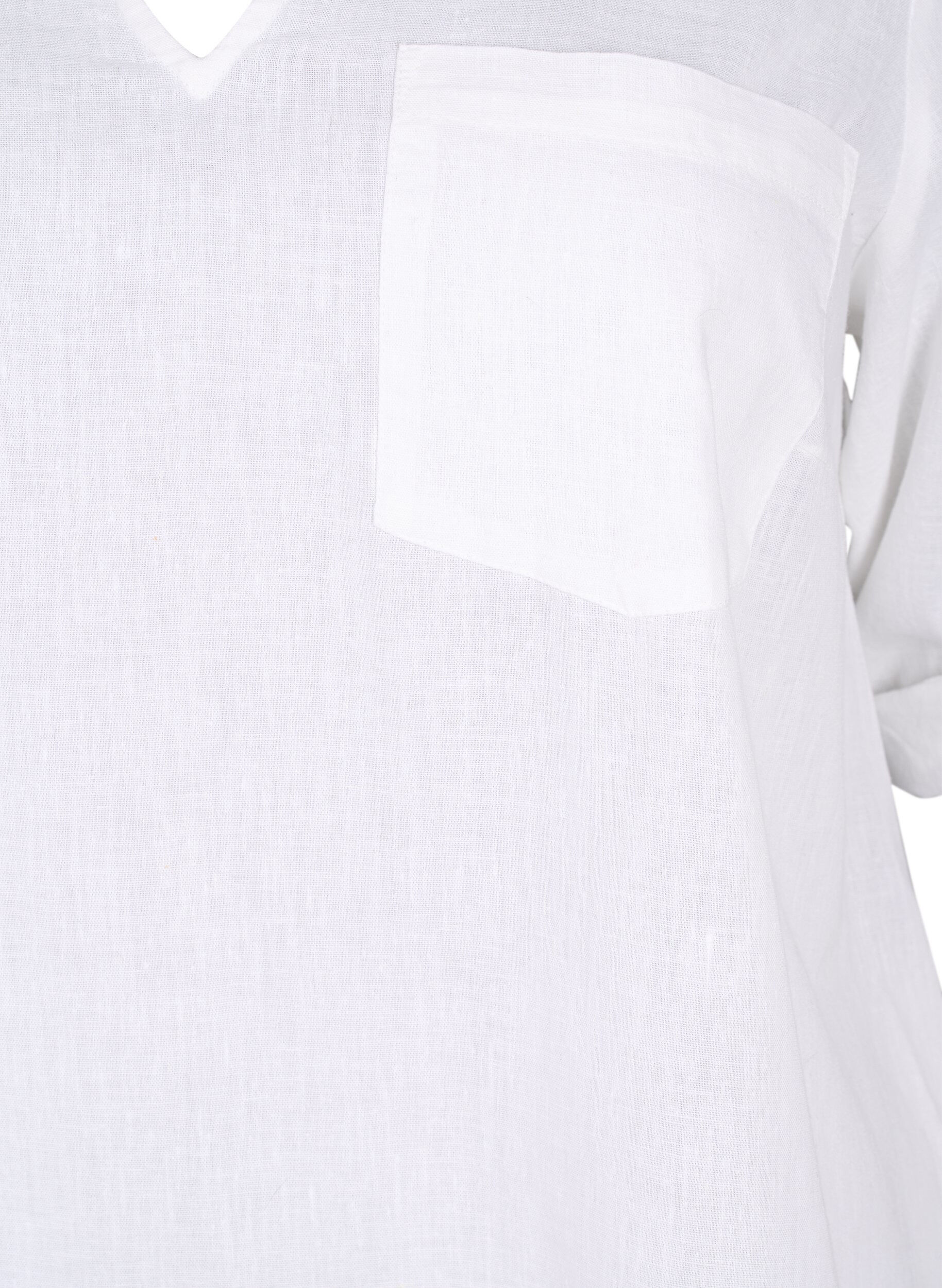Zizzifashion Short-sleeved cotton blend tunic with linen, Bright White, Packshot image number 2