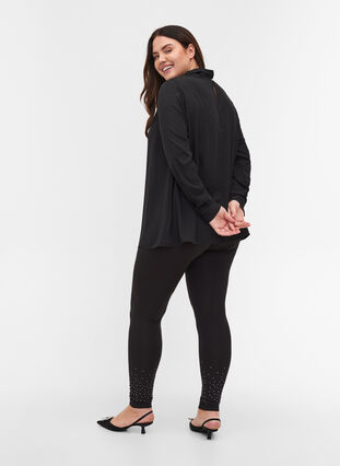 Viscose blend leggings with decorative rhinestones, Black, Model image number 1