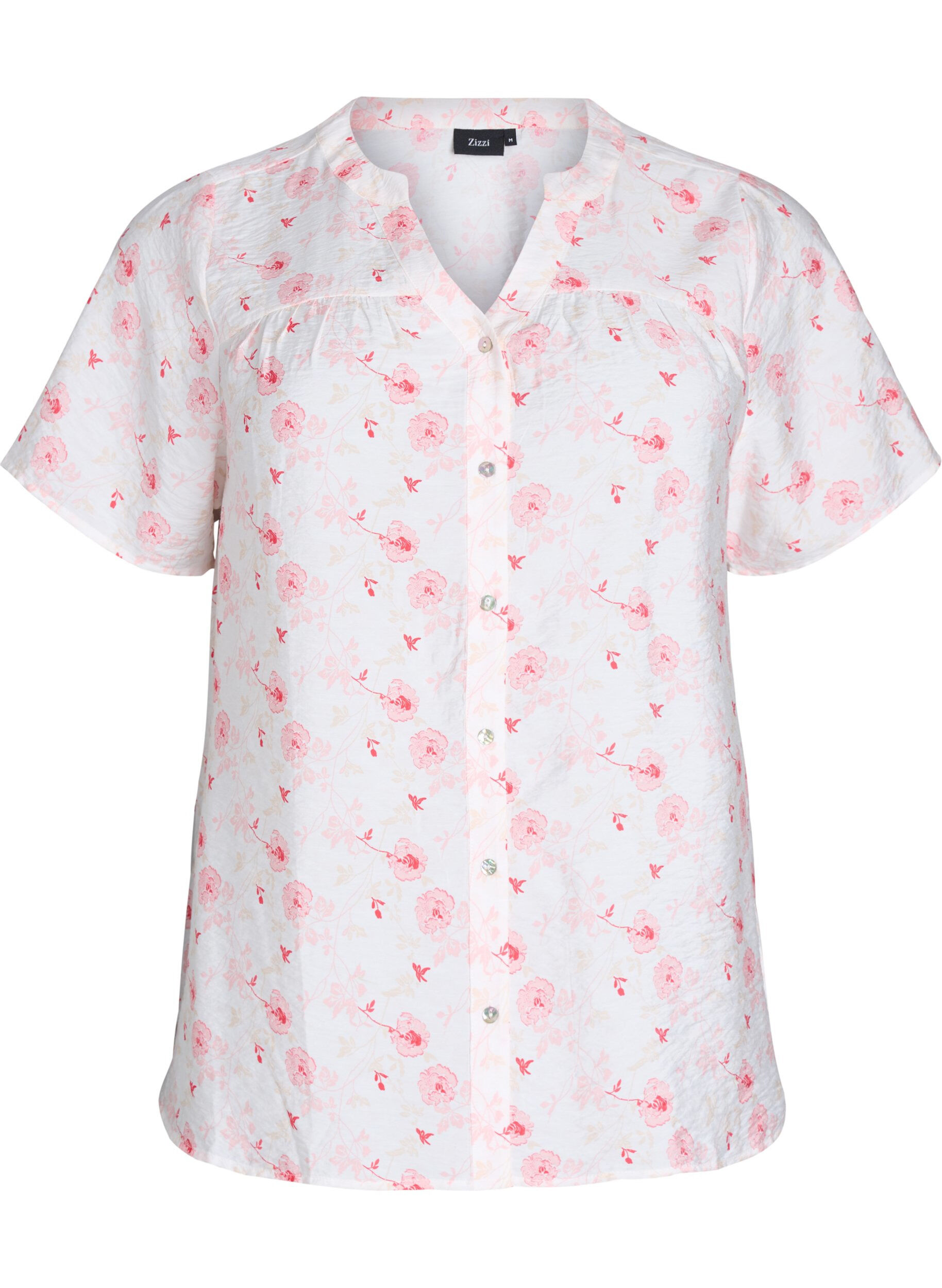 Shirt blouse with short sleeves and floral print