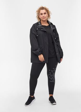 Sporty hooded rain jacket with pockets, Black, Model image number 2