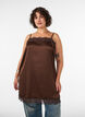 Long satin top with lace edges, Brown, Model image number 0
