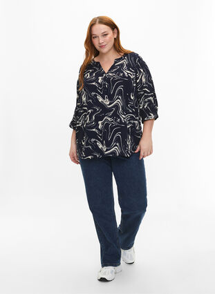 Floral blouse with 3/4 sleeves, N. Blazer Swirl AOP, Model image number 2