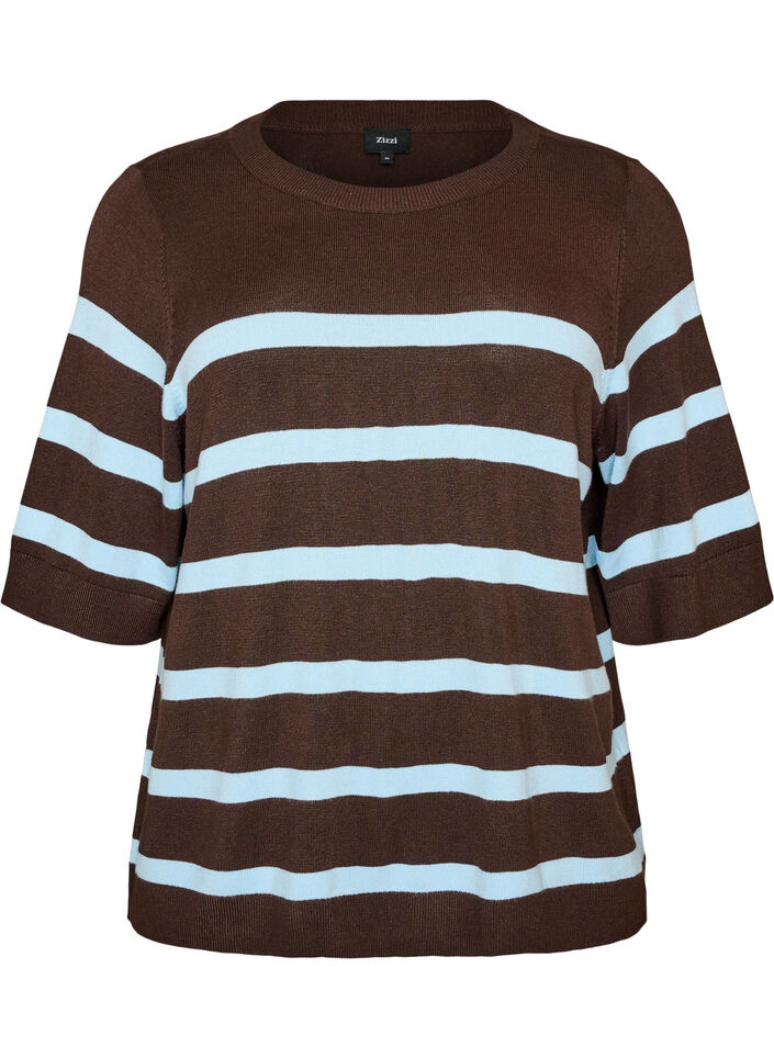 Striped knit top with short sleeves, Brown, Packshot image number 0