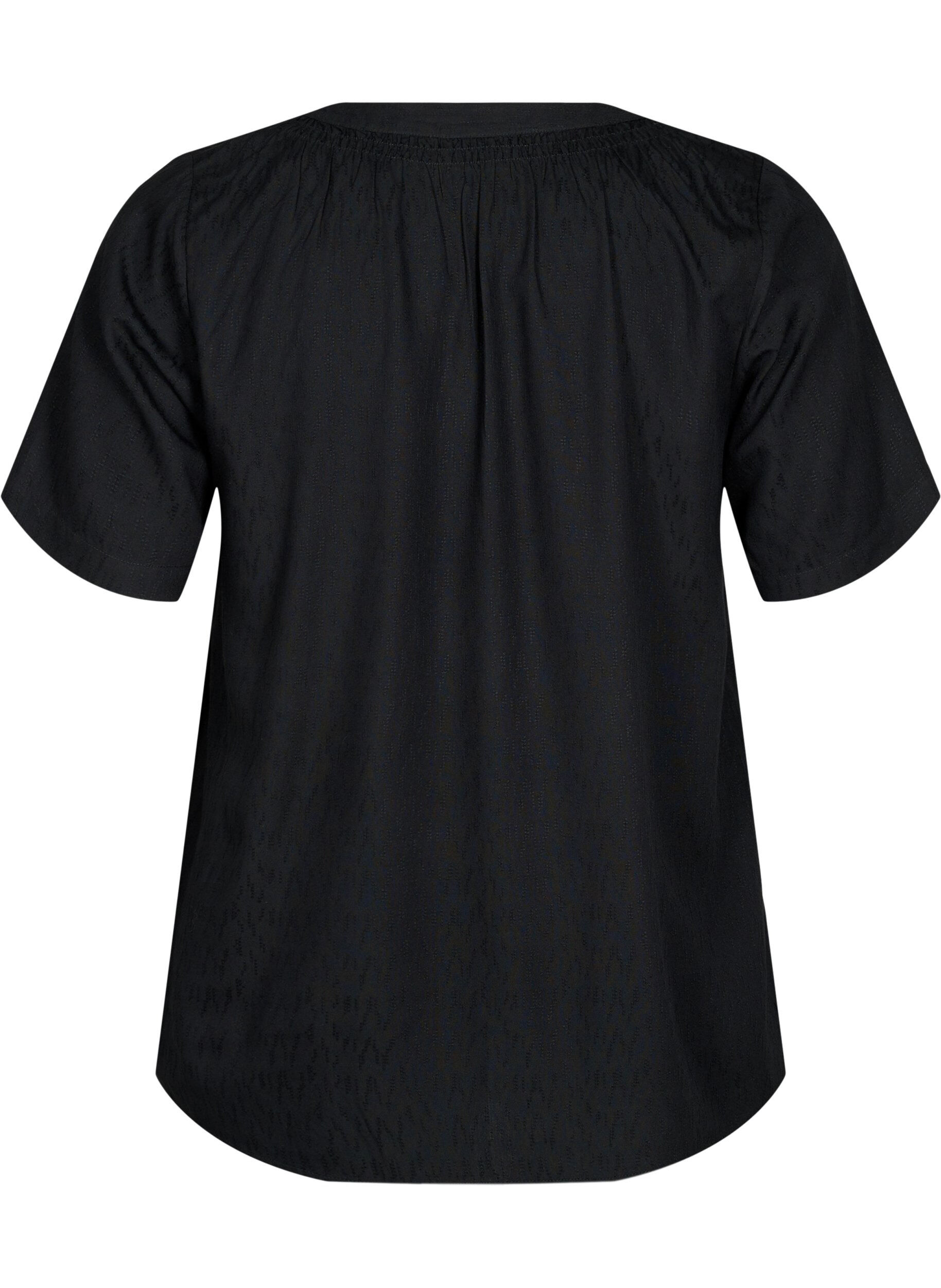 Zizzifashion Short-sleeved viscose blouse with v-neck, Black, Packshot image number 1