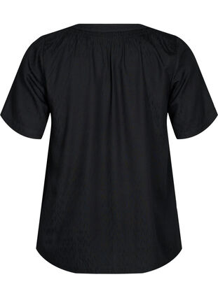 Short-sleeved viscose blouse with v-neck, Black, Packshot image number 1