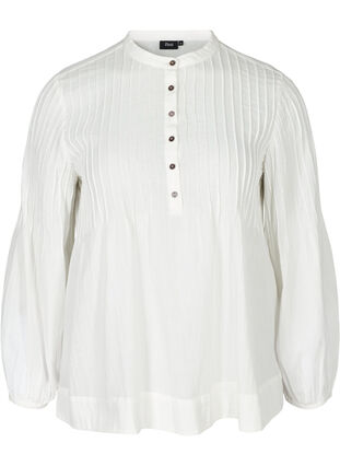 Long-sleeved blouse in cotton, Bright White, Packshot image number 0