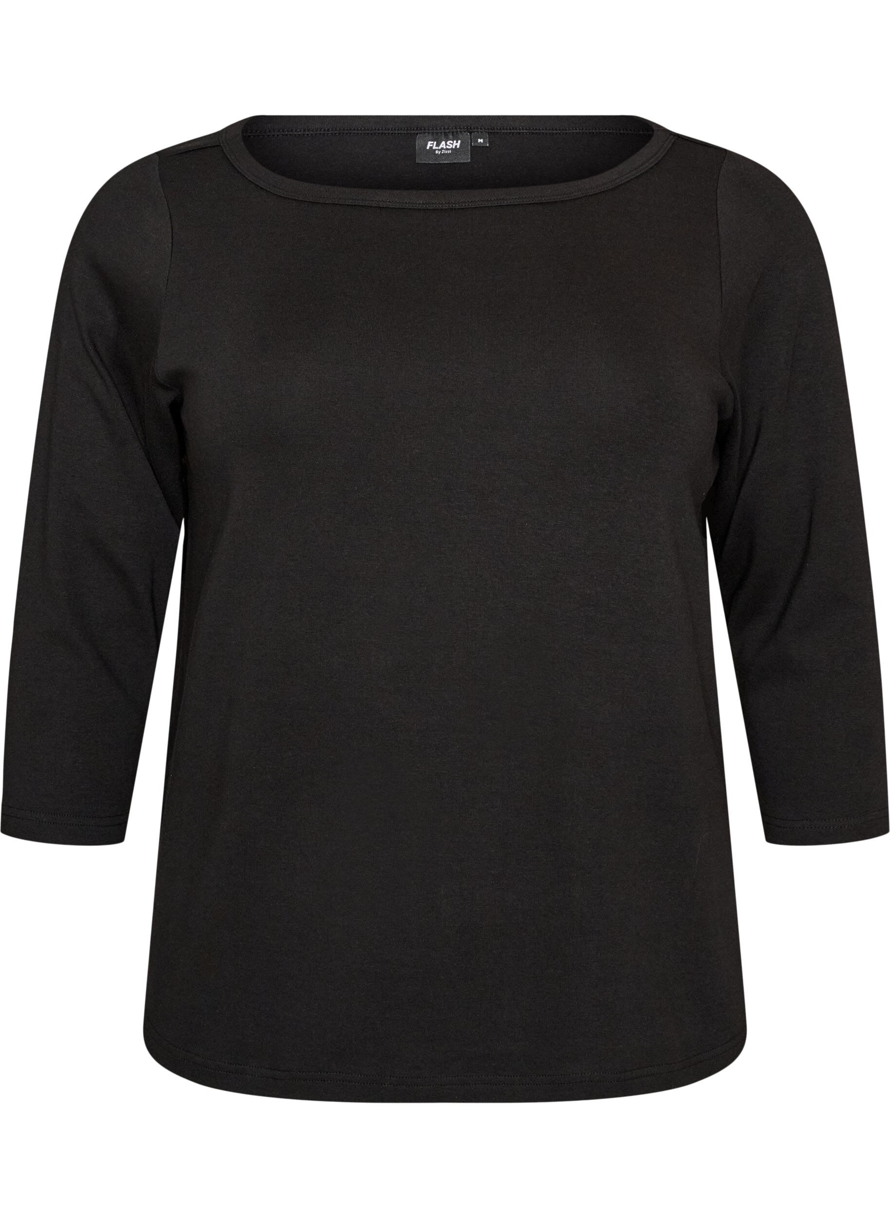 Basic T-shirt with boat neck and 3/4 sleeves