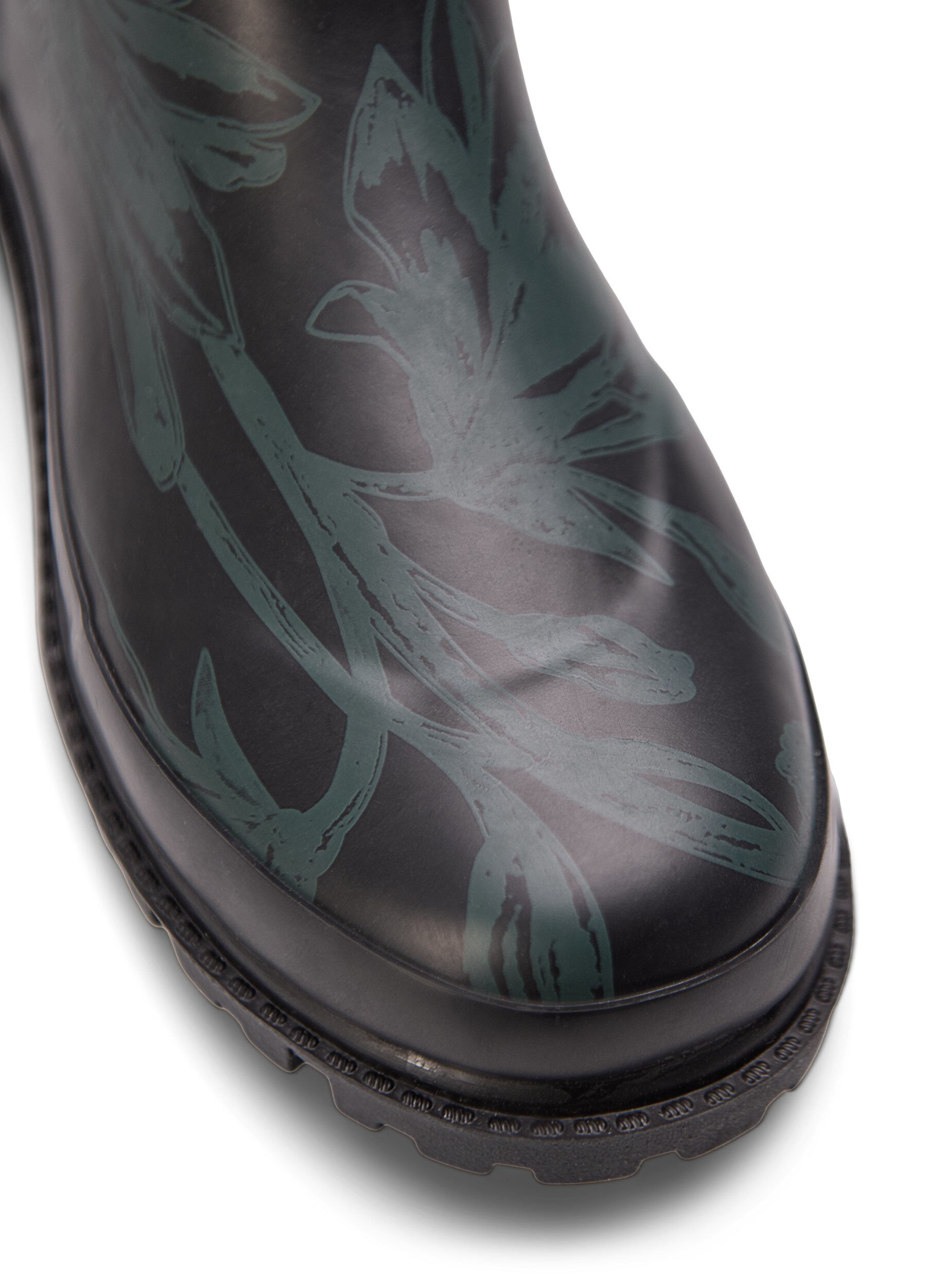 Zizzifashion Short wide fit rubber boots with print, B. Teal Flower AOP, Packshot image number 4