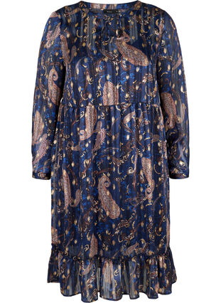 Long-sleeved A-line dress with print, Paisley Foil, Packshot image number 0