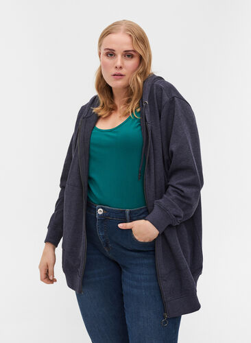 Sweat cardigan with hood and pocket, Night Sky Mel, Model image number 0