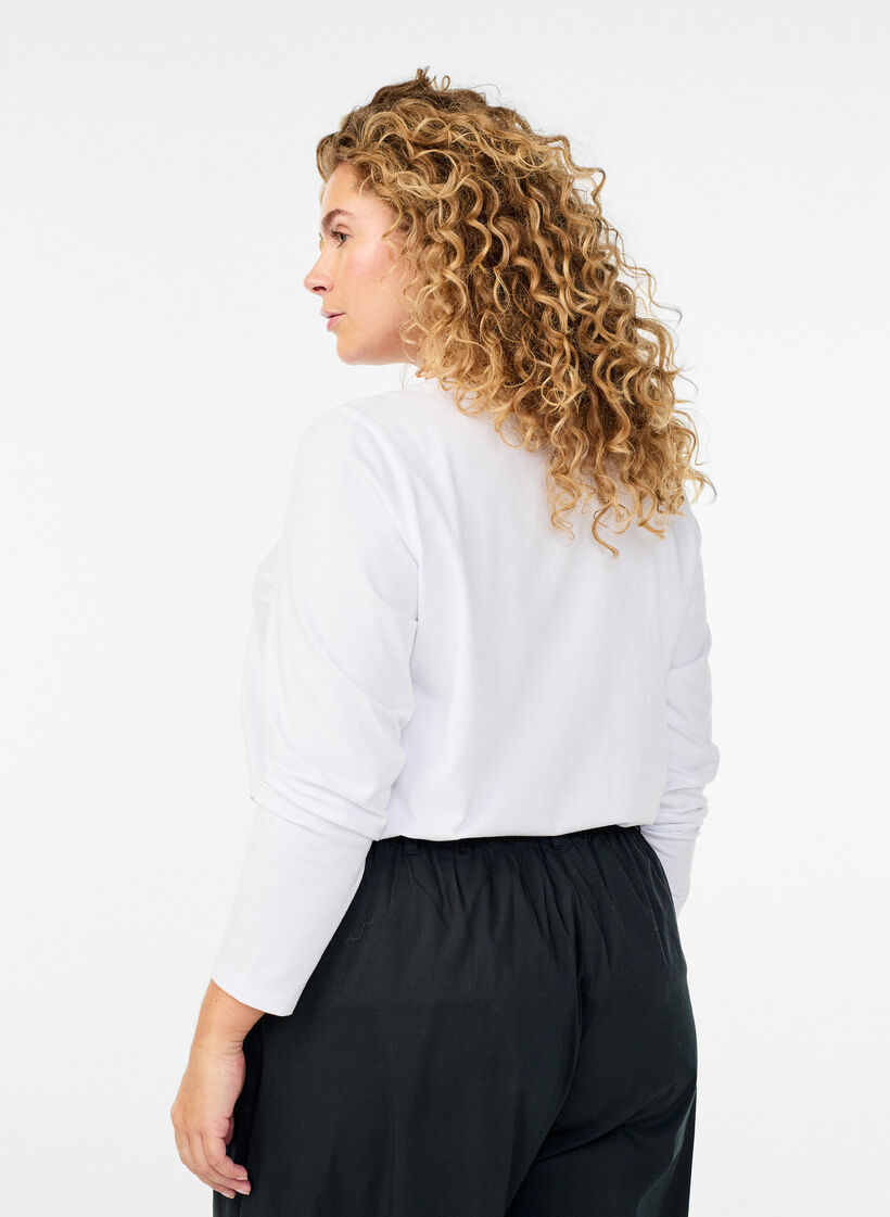 Basic jersey top with long sleeves, White, Model image number 2